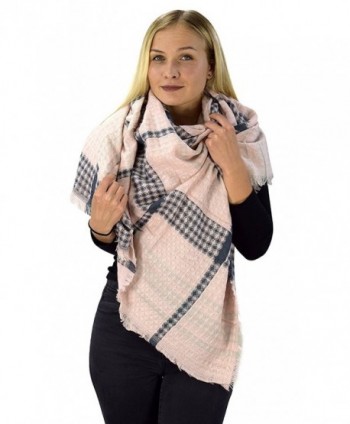Peach Couture Warm Tartan Plaid Woven Oversized Fringe Scarf Blanket Shawl Wrap - Pink Navy - CX1880L349T