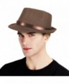 Classic Men's Straw Fedora Hat w/ Faux Leather Belt Band - Dark Brown - CA17X6MCAKH