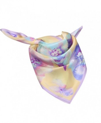 100% Silk Scarf Neckerchief Small Square Print Scarves Women - Ink Floral Yellow - CL189L6ESHI