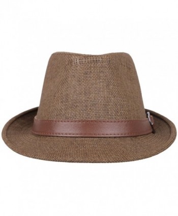 Brown Straw Fedora Summer Leather