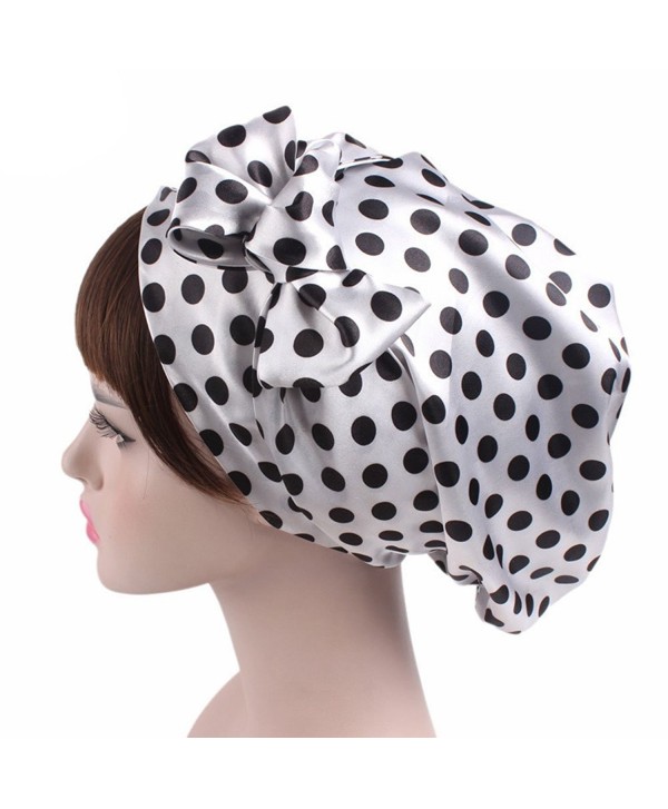 Super iMan Satin Chemo Hat Sleeping Hair Wrap Turban Hat Headwear For Cancer - Black Dot - CM188AOZH50