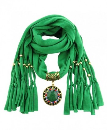 DDLBiz Women Pendant Scarf With Tassel Rhinestone Jewelry Scarves - Green - CC12N867XSF