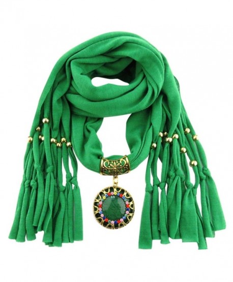 DDLBiz Women Pendant Scarf With Tassel Rhinestone Jewelry Scarves - Green - CC12N867XSF
