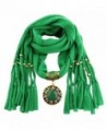 DDLBiz Women Pendant Scarf With Tassel Rhinestone Jewelry Scarves - Green - CC12N867XSF