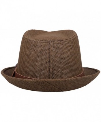 Brown Straw Fedora Summer Leather in Men's Visors