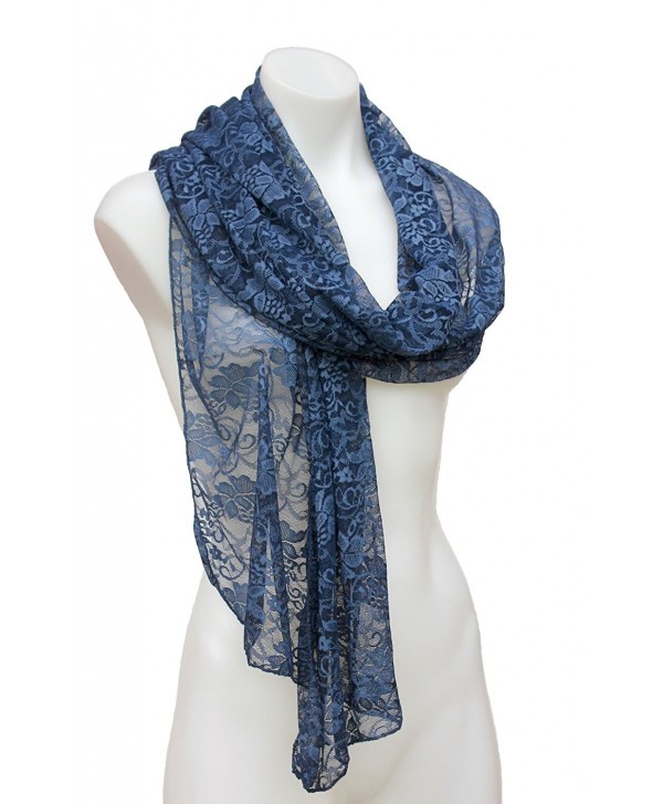 Terra Nomad Women's Girls Long Sheer Stretch Lace Scarf Shawl - Denim Blue - C411RP3PI13