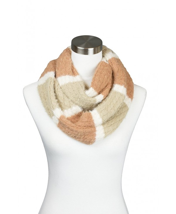 Womens Fuzzy Knitted Striped Design Soft Warm Fall Winter Infinity Loop Scarf - Taupe - CQ1852EAH3Q
