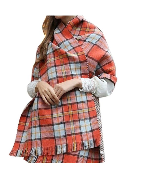 JJ Store Womens Large Tartan Plaid Checked Scarf Stole Pashmina Wrap Shawl - Orange - C0125U4XU27