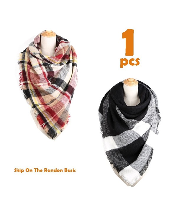 Women Winter Plaid Blanket Scarf Wrap Soft Checked Tartan Scarves Oversized Warm - CA186YCWCTD