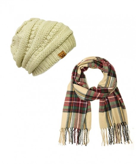 Wrapables Plaid Print Long Winter Warm Scarf and Beanie Hat Set - Red and Green - C912O8UPTRJ