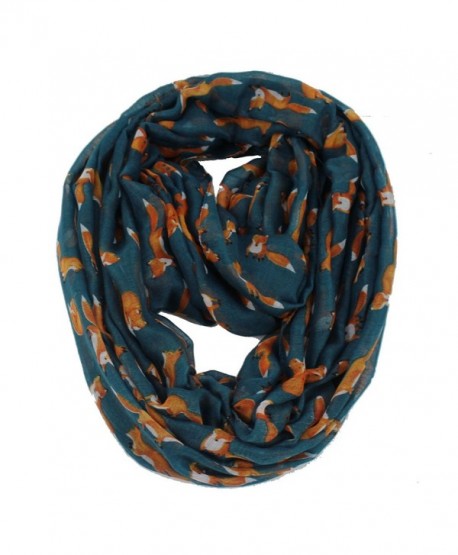 Women's Fox Animal Print Infinity Loop Cowl Casual Ladies Circle Scarf - Teal - CD188KLR44A