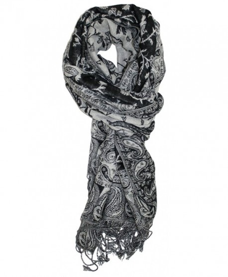 Ted and Jack - Luxe Classic Paisley Reversible Pashmina - Black and White - CX12HRKTMXX