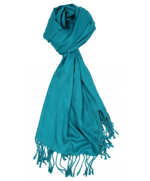 Love Lakeside-Large- Soft- Silky Pashmina Shawl- Wrap- Scarf in Solid Colors - Teal Blue - CR17YECOW5O