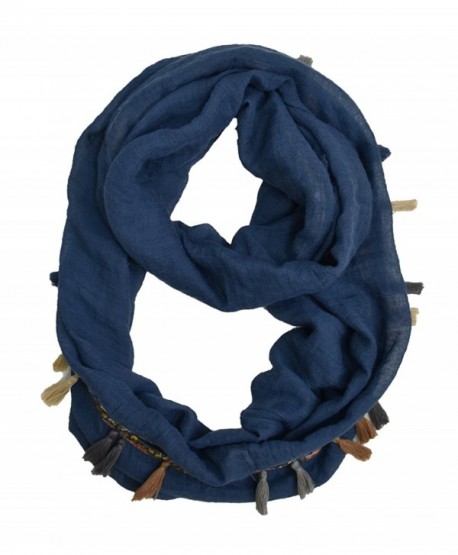 Modadorn Spring Multi Color Chevron Infinity Scarf - Tonedown Solid W/Tassels BLUE - CJ12FA41D3T