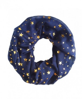 Trelemek Women's Soft Lightweight Star Printed Sheer Infinity Loop Circle Scarf - Navy-Gold - CQ17AA0RD53