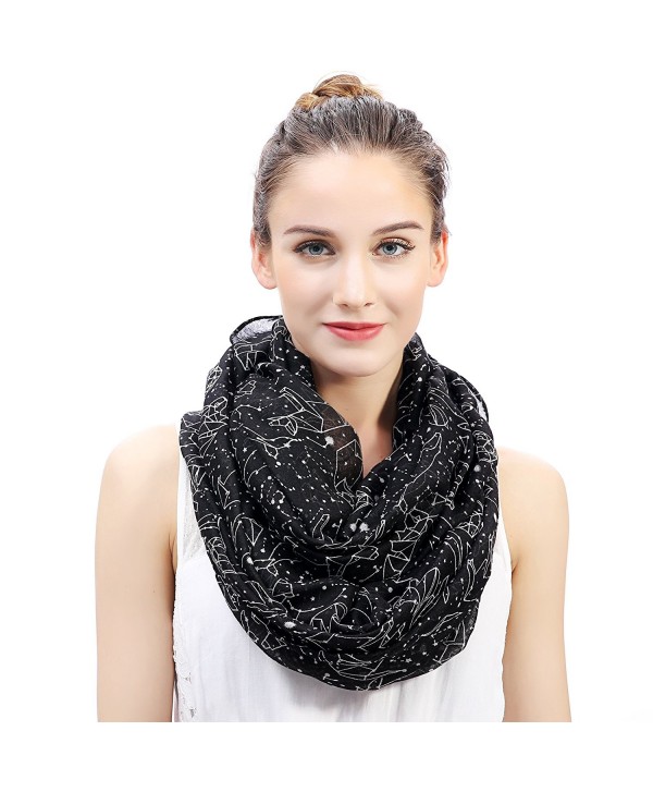 Lina & Lily Constellation Print Women's Infinity Scarf Lightweight - Black - CP127PQOCOX