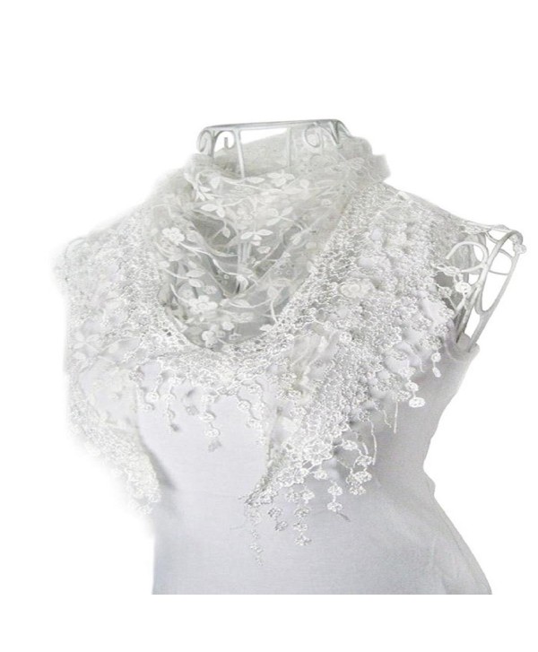 HP95(TM) Lace Tassel Sheer Burntout Floral Print Triangle Mantilla Scarf Shawl - White - C8122V2I9XL