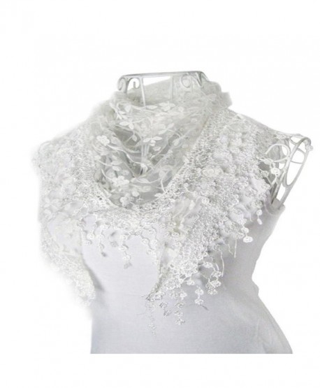 HP95(TM) Lace Tassel Sheer Burntout Floral Print Triangle Mantilla Scarf Shawl - White - C8122V2I9XL