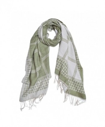 Unique Winter Long 2-Sided Soft Plaid Checker Knit Tasseled Scarf Shawl Wrap - Olive - CC12NUUXKVD