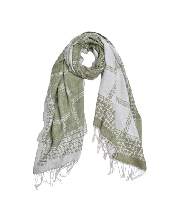 Unique Winter Long 2-Sided Soft Plaid Checker Knit Tasseled Scarf Shawl Wrap - Olive - CC12NUUXKVD