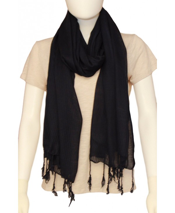 Ethnicity Pure Linen Headscarf- Long Striped Scarves of Soft fabric with Elegant Style for Women - Navy Blue - CQ12O1XDS6L