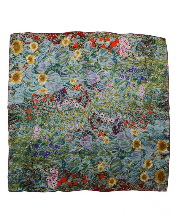 Dahlia Women's 100% Luxury Silk Scarf - Gustav Klimt's Famous Painting - Farm Garden With Sunflowers - C21108ELTLT