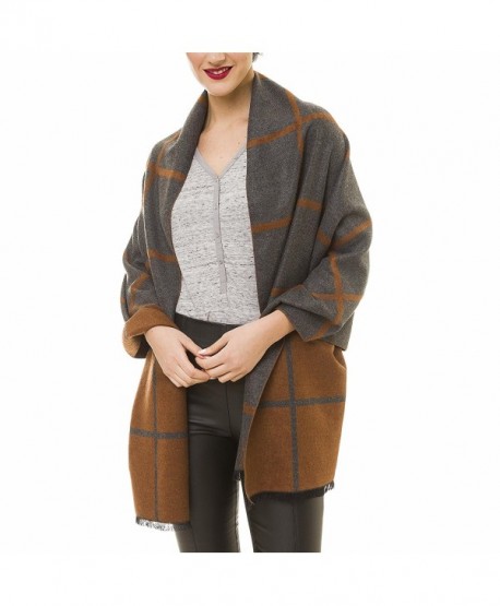 Scarf for Women Checked Plaid Reversible Soft Cashmere Feel Elegant Shawl Wrap - Gray Brown - C7189I2GM5L
