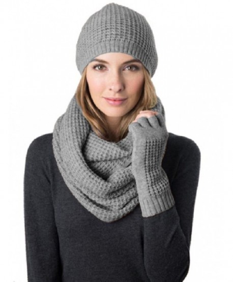 Celeste Women's Wool Cashmere Blend 3 Piece Set- Hat- Infinity Scarf & Glove - Heather Grey - C312DUHTQRT