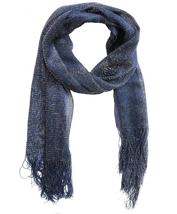 KMystic Sheer Mesh Glitter Sparkle Shawl Wrap Fringed Scarf - Navy - CV12F0D7XSF