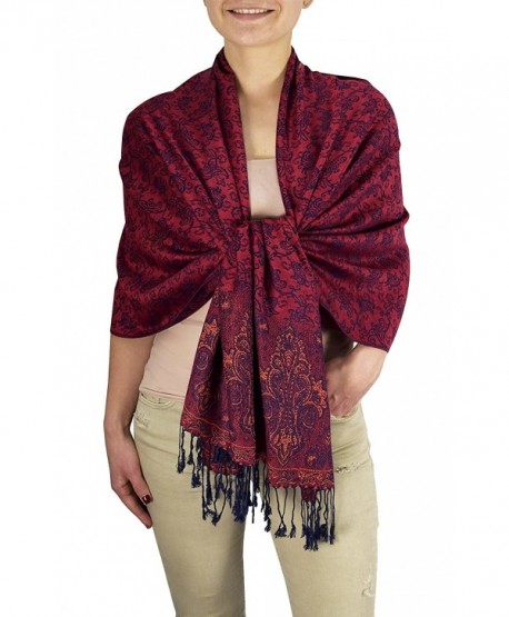 Peach Couture Royal Vine Vintage Pashmina Paisley Jacquard Scarf Shawl Wrap - Cranberry Navy - CJ128IP2S3H