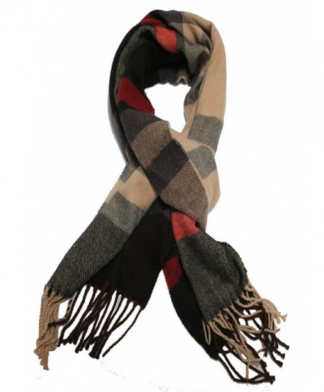 JSL Super Soft Luxurious Classic Plaid Style Cashmere Feel Winter Scarf - Grey Beige Square - CD189RYM0S5