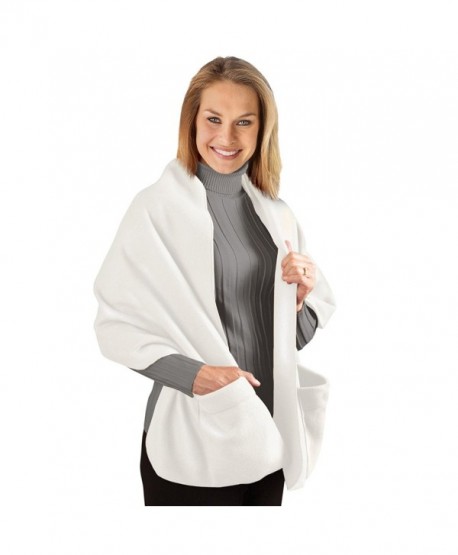 Fleece Wrap Shawl With Pockets- 66"L - Winter White - CE11P3DC5ZJ