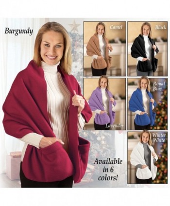 Fleece Shawl Pockets Winter White in Cold Weather Scarves & Wraps