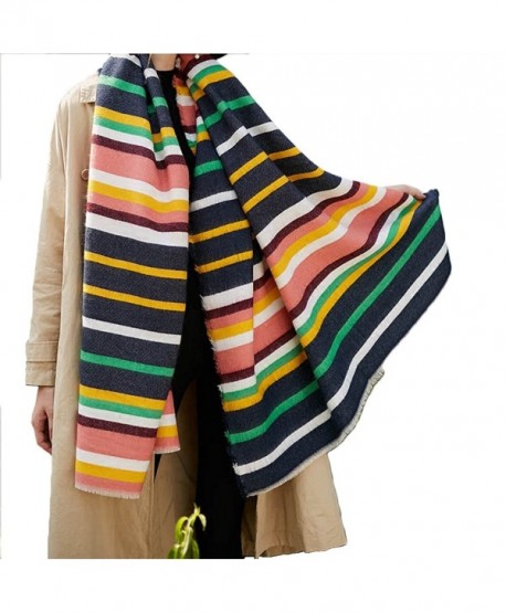 Promini Women's Soft Stripes Long Scarf with Tassels Winter Warm Blanket Large Wrap Shawl 79" x 35" - Navy - CM186GRQQKD