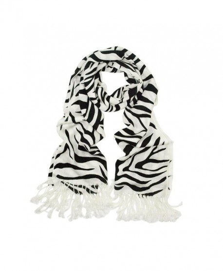 TrendsBlue Elegant Zebra Animal Print Fringe Scarf - Diff Colors Avail - Black & White - C3113AHJVDX