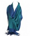 Two Sided Reversible Plain Pashmina Feel Wrap Scarf Shawl Stole Head Scarves - Green & Blue - C112O020V1U