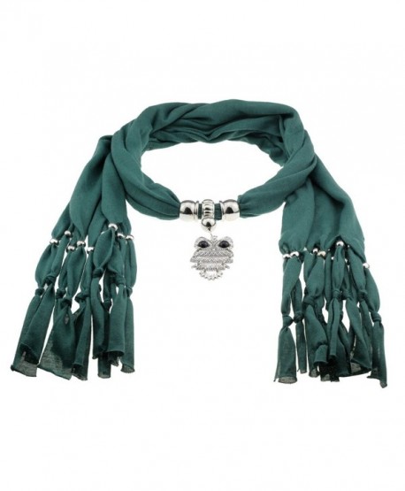 Yin Green Cotton Scarf Shawl in Silver with Vintage Charm Elegant Owl Pendant - CJ129YGWH4T