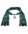 Yin Green Cotton Scarf Shawl in Silver with Vintage Charm Elegant Owl Pendant - CJ129YGWH4T