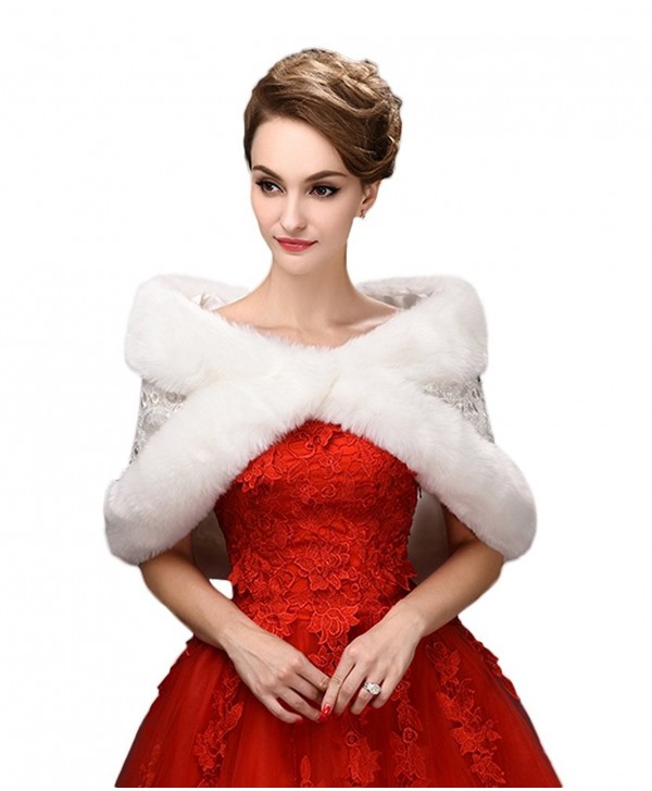 SK Studio Bridal Wraps Faux Fur Shawl Wedding Bolero Wedding Jacket Winter Wedding Coat - White - C712N0BAZY3