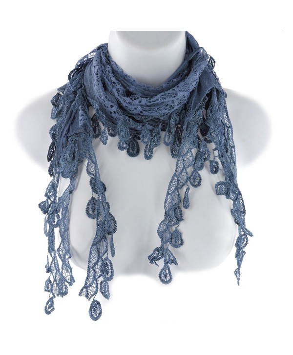 Silver Fever Elegant Vintage Skinny Lace Scarf - Navy Blue - CI12F6S0GTH