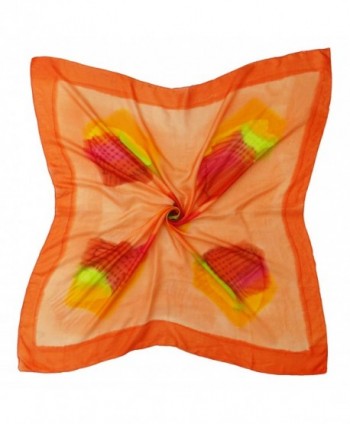 Women Summer Fashion Soft Silk Wrap Scarf Square Stole 40" x 40" - Orange and Red - CL12MXWG51Q