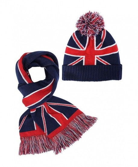 British Flag Ribbed Knit Beanie Hat & Scarf Unisex Matching Set - C2128O8TG1F