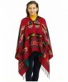 So'each Women's Aztec Winter Hooded Poncho Cape Sweater Knit Shawl Wrap - Red - CM128TJ2OOF