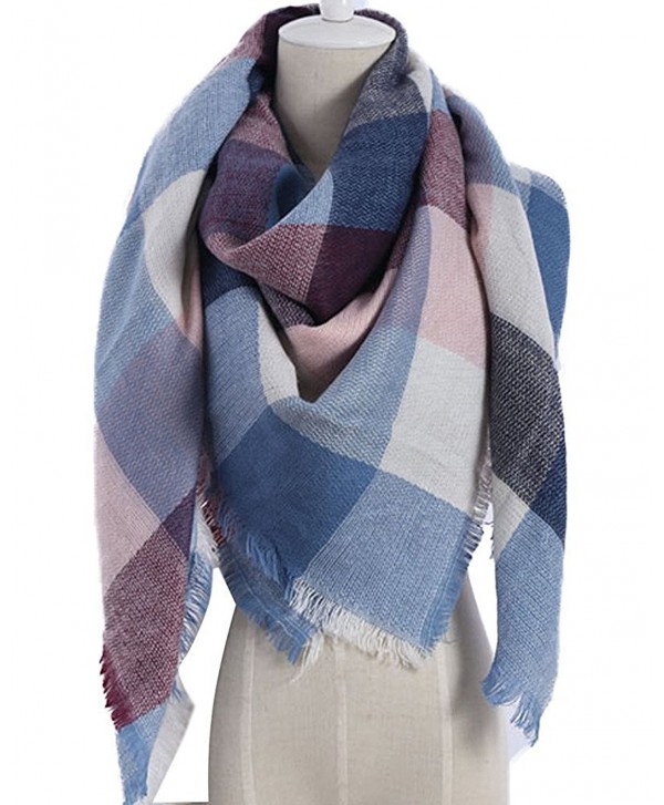 Maybest Large Tartan Stylish Warm Blanket Scarf Gorgeous Wrap Shawl Lovely Best Gift - Pink Blue - CV12O3HIO9A