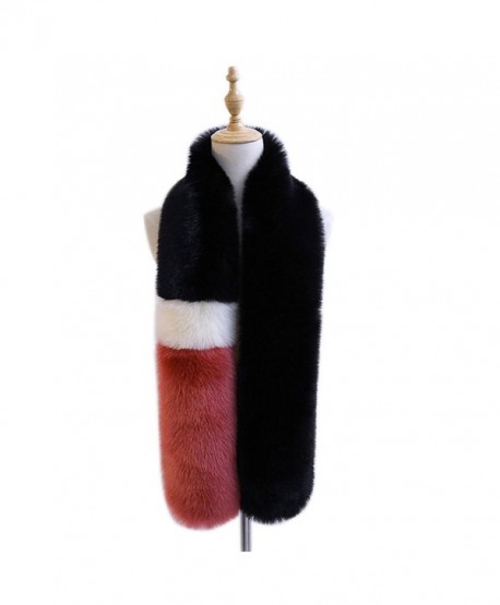 Women's 59 inch Extra Long Winter Fake Faux Fur Scarf Wrap Shawl Shrug - Black_white_wine Red - C717YK9KO0Y