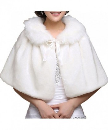 Chickle Women's Fur Collar Lace Up Cape Cloak Wedding Shawl White - C4127V5KR97