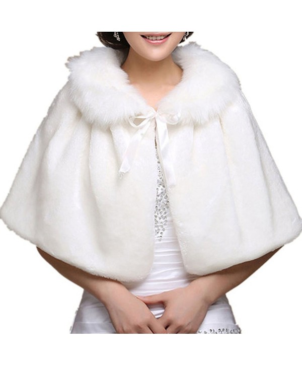 Chickle Women's Fur Collar Lace Up Cape Cloak Wedding Shawl White - C4127V5KR97