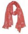 Peach Couture Sheer Soft Cloth Floral Embroidered Flower Summer Shawl Scarf Wrap - Rose Coral - CB126UCF8TL