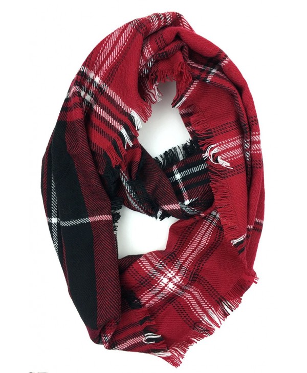 Plum Feathers Premium Plaid Print Infinity Scarf - Red-black-white - C5188UK2DHS