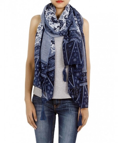 iB-iP Women's Blue-White Porcelain Print Gorgeous Lightweight Long Fashion Scarf - Royal - C411R17E0PX